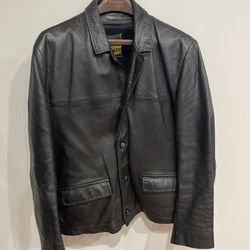 Jean Pierre Vintage Black Leather Jacket Zip Vest Lining Size 42R