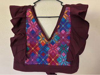 Women’s Embroidered Tie-Back Cropped Blouse