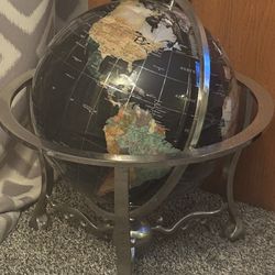 World Globe Black Onyx Gemstone with Silver Tripod