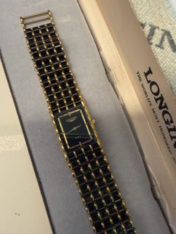 Longines Watch – Gold-Tone with Black Dial & Bracelet, Original Box