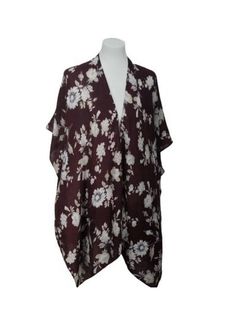 Excellent Condition Marcus Adler Floral Kimono Cardigan - Burgundy and White
