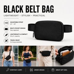 Black Lightweight Belt Bag Crossbody Waist Pack Multi-Pocket Travel Bag