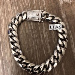 New 18k White Gold Cuban Link Bracelet 