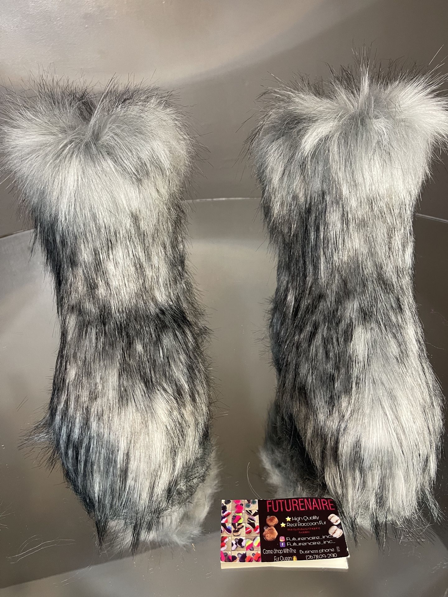 Silver Vegan Fur Boots Sizes 8.5,9,9.5,10,10.5,11 (message True Size To Order)
