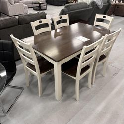7 Pcs Dining Room Set Dining Table and 6 Chairs Woodanwille