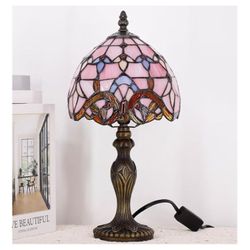 Small Tiffany Lamp Stained Glass Table Lamp Mini Desk Accent Light for Bedroom Bedside Reading Home Antique Style Decor  (Pink Baroque)