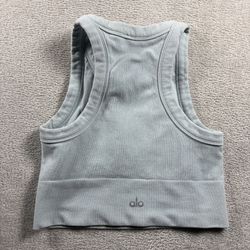 Alo Yoga Sports Bra Women’s XS/S Blue Seamless Delight High Neck Tan Yoga Gym#3F