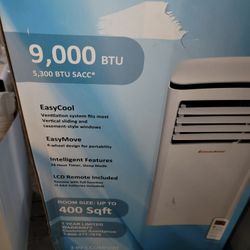 New 9,000 Btu Portable Air Conditioner With Remote Control And Window Attachments 
