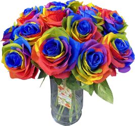  Artificial Rainbow Rose Flowers blue flower heart