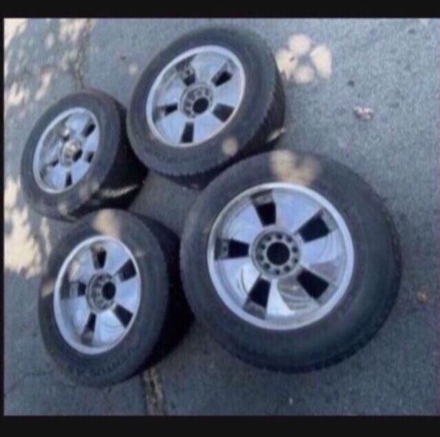 4 X 265/60r18 5x5 5x127 5x3.1 5x135 Ford Expedition F-150 Jeep Wrangler Chrome Wheels Rims Good 80% Treads Tires !!!!!!!!!!!!!