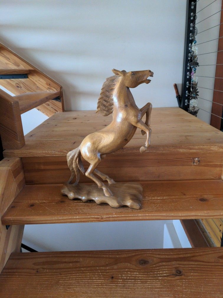 Hand Carved Tall HORSE Statue, Vintage Equestrian