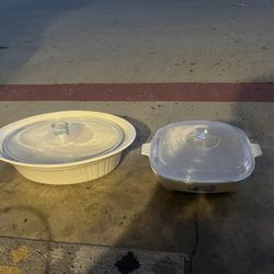 Corningware French White Stoneware Oval Casserole Dish & Corning Amana Radarange Browning Skillet