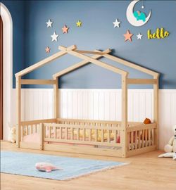 Kids Wooden House Floor Bed Frame