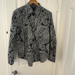 Ralph Lauren Black & White Paisley Button Down Shirt, Size XL