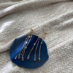 Gold Chain And Multicolored Crystal Dangling Earrings