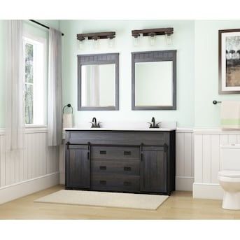 Style Selections Morriston 60-in Distressed Java Undermount Double Sink Bathroom Vanity with White Engineered Stone Top