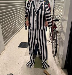 Beetlejuice Black and White Striped Costume Suit