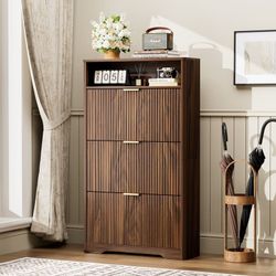 31.60-Inch Flip-Drawer Shoe Cabinet with 3 Compartments - Natural