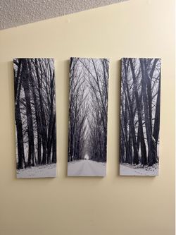 3-Piece Winter Forest Canvas Wall Art Set, black & white