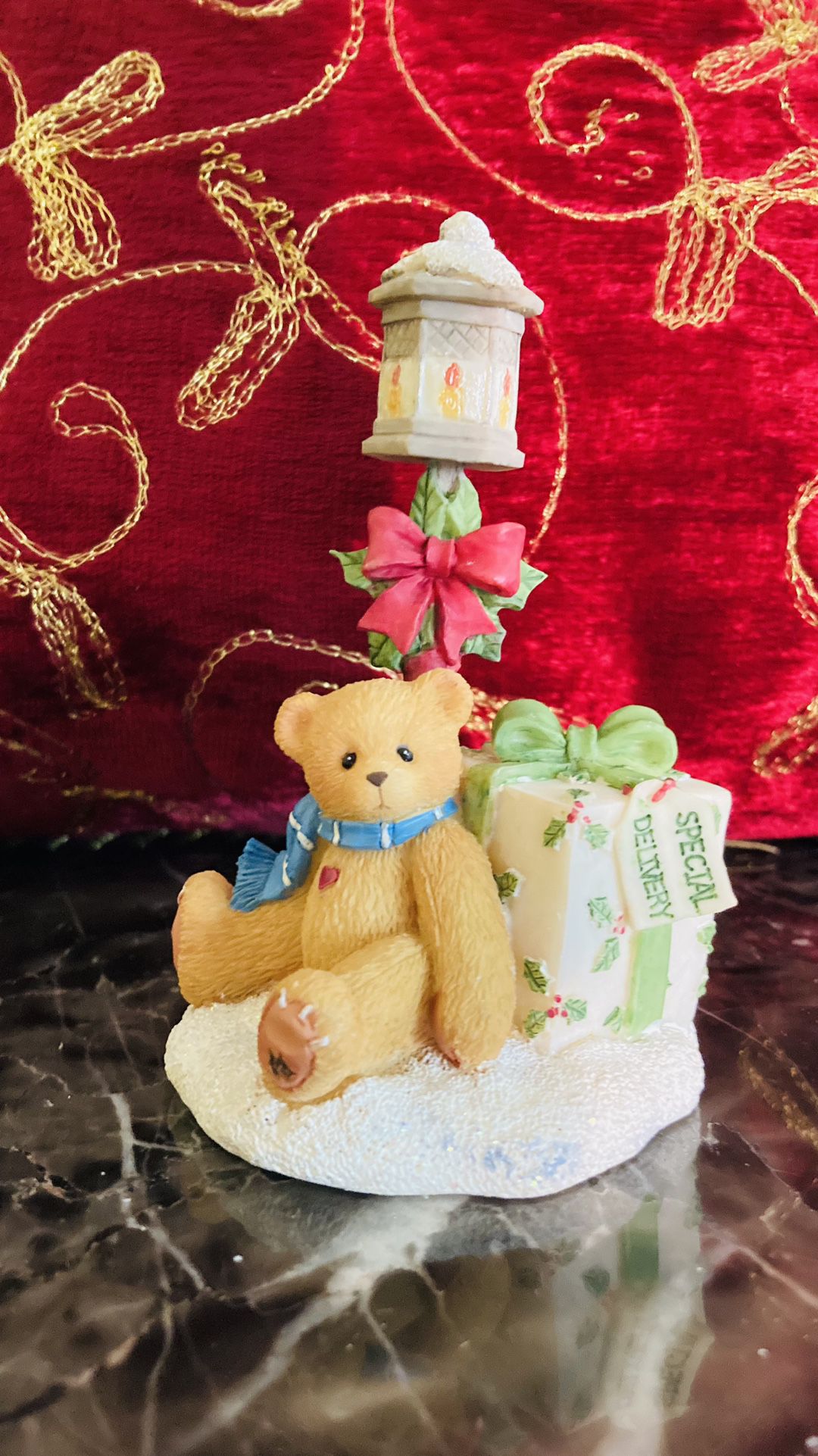 Cherished Teddies: Santa Express Street Lamp With Bear