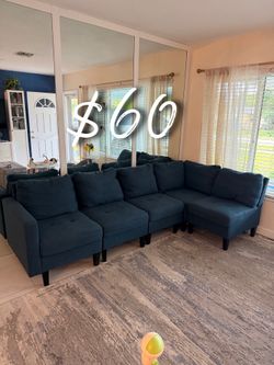 5 piece blue sectional couch (read description)