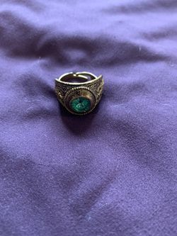 Gold-plated, emerald stone adjustable size ring