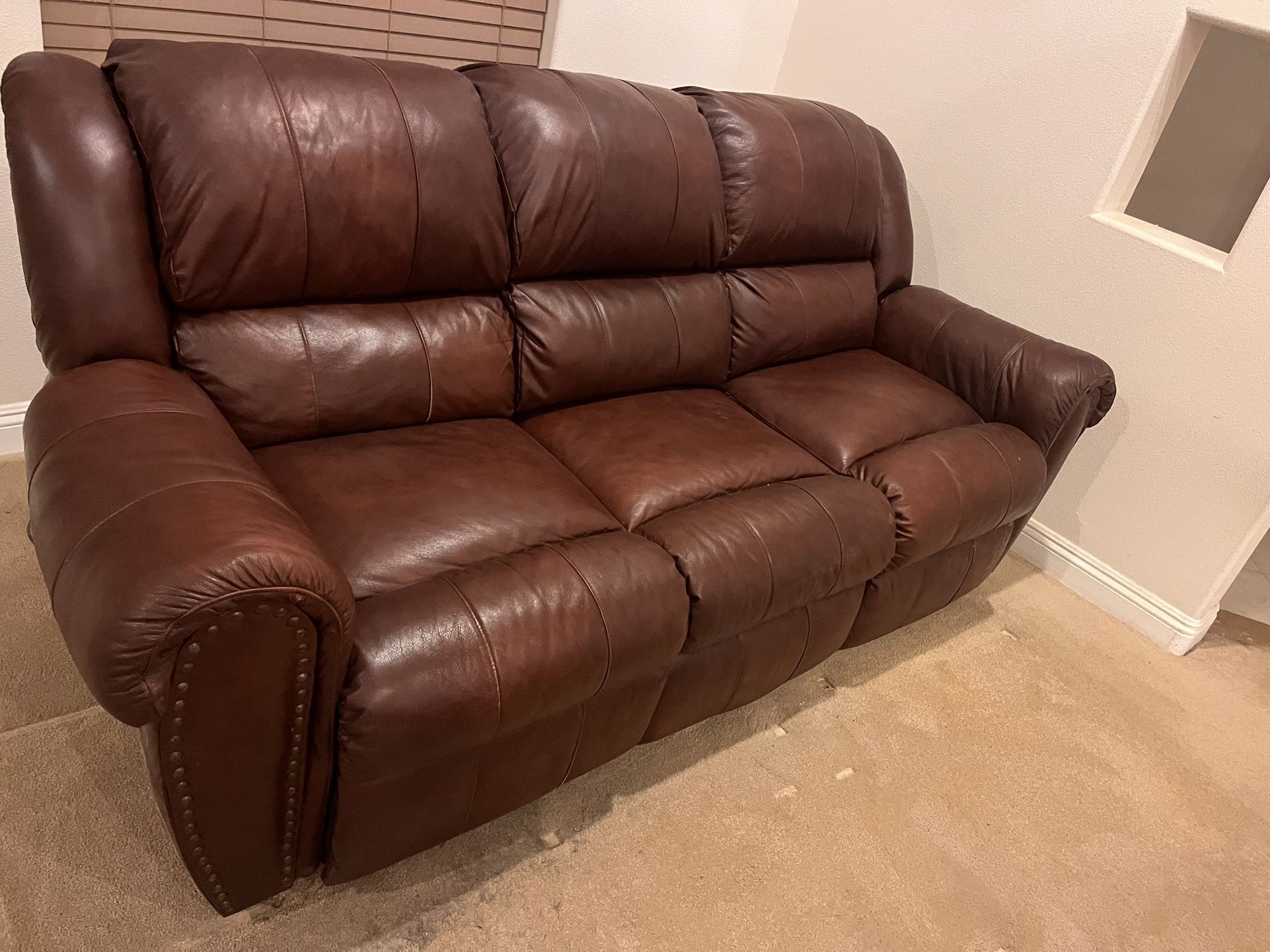 Brown Leather Couch- Two Ends Recline