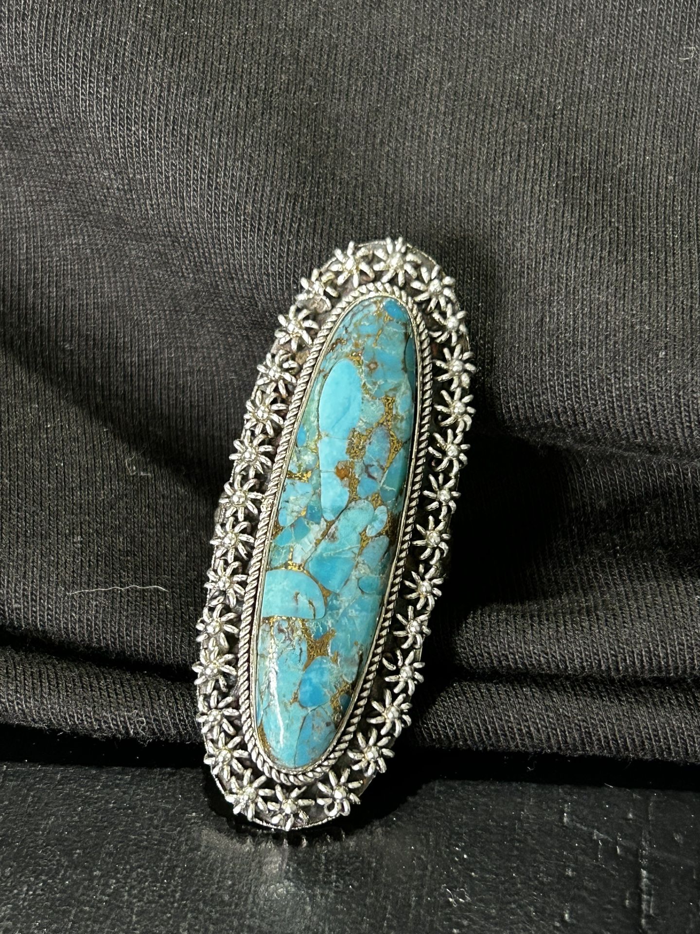 Vintage Ring Size 10.25 Silver 925 Composite Turquoise Cocktail Large India
