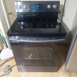 Beautiful Samsung Black Chrome 5 Burner Glass Top Stove With Dual Function Self Cleaning CONVECTION OVEN Works Excellent 