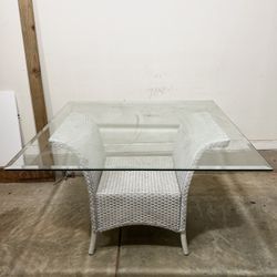 40in Square Glass Dining Table with White Wicker Base