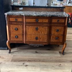 French Transitional Style Three Door Marble Top Commode 
