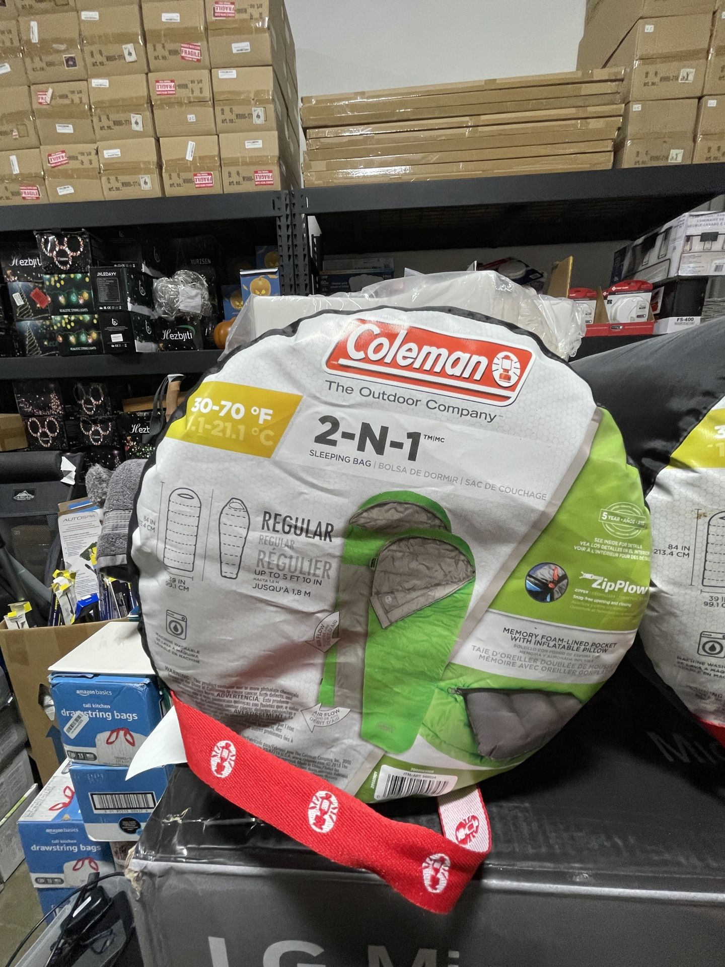 Coleman 2-N-1 30* Zip Plow Sleeping Bag with Inflatable Pillow 84"x39"