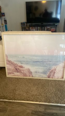 Beach art (large), glass picture, wood frame
