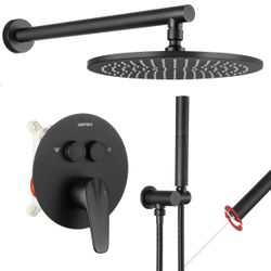 Shower Faucets Sets Complete Matte Black Shower System, Push Button Diverter Shower Faucet Fixtures with 2 in 1 Handheld