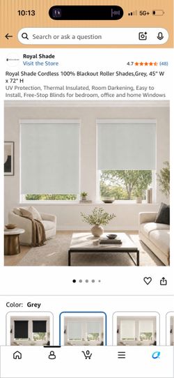 Royal Shade Cordless Blackout Roller Shades Grey 45x72