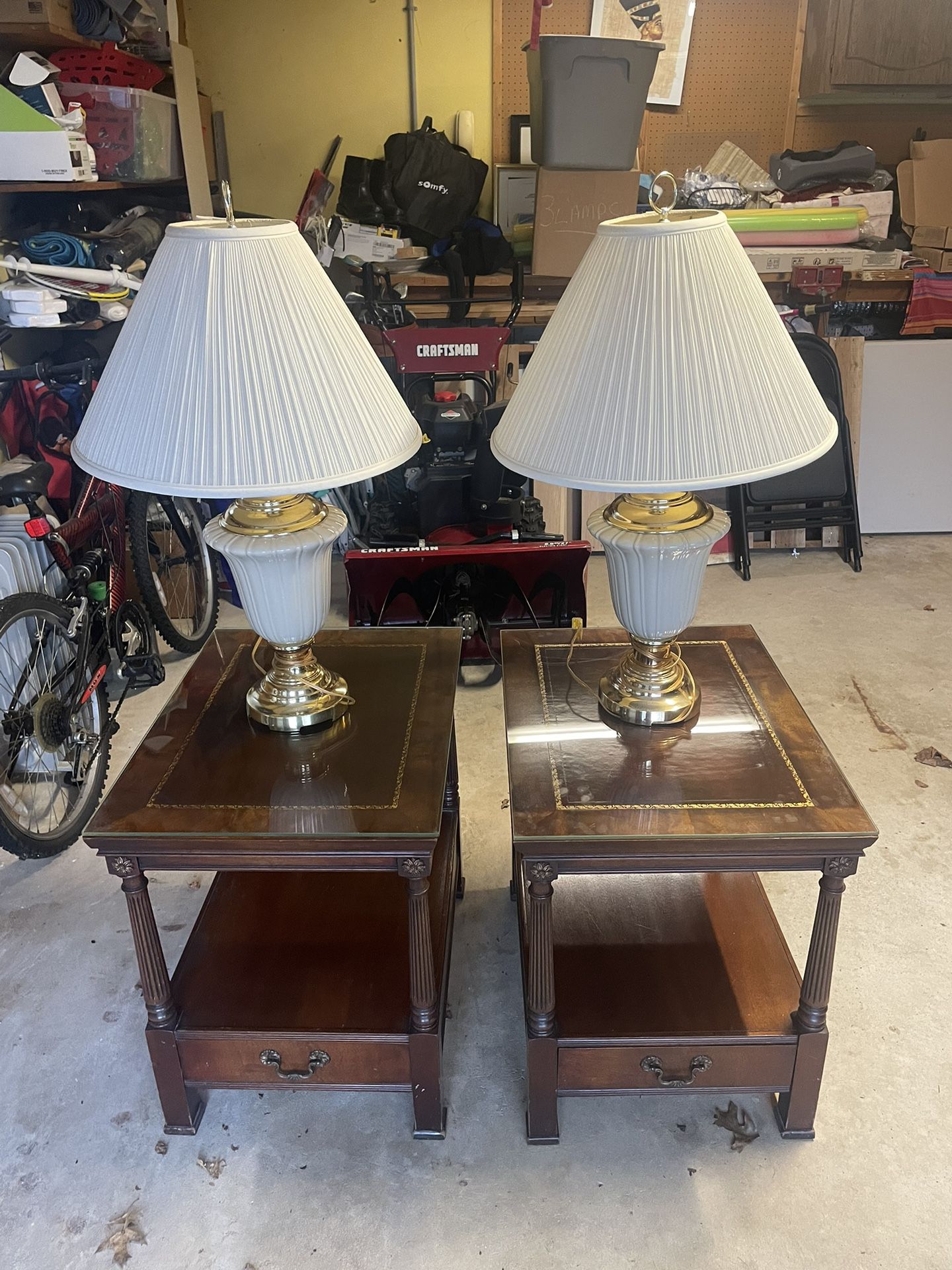 2 Lenox Like Lamps And 2 End Tables With Glass Tap