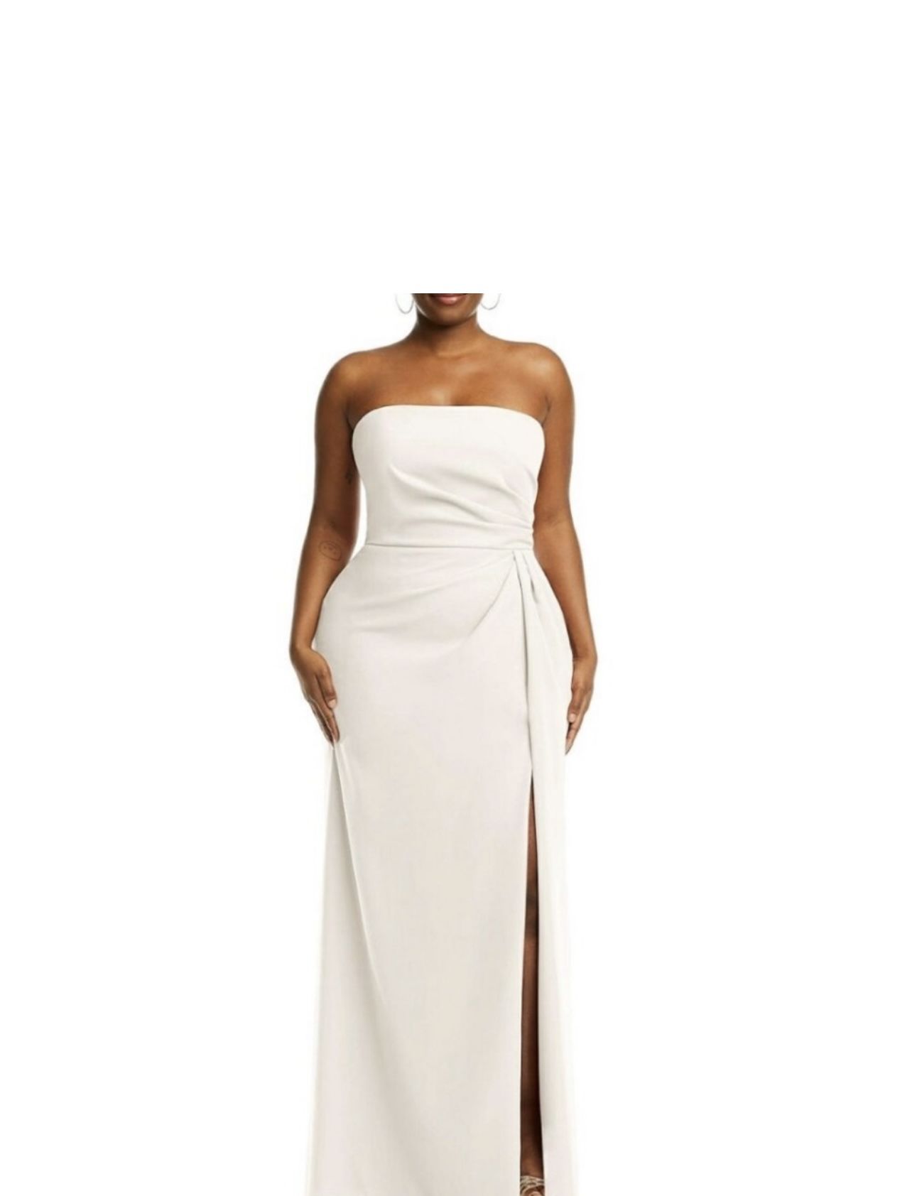 Ivory Strapless Pleated Faux Wrap Trumpet wedding Gown w/ Front Slit