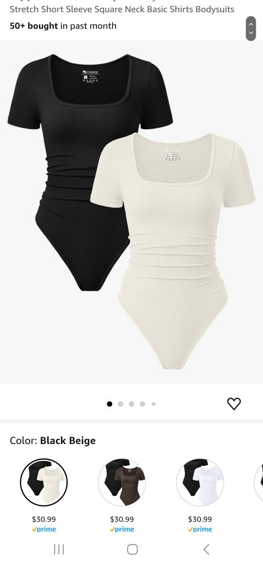 OQQ Women 2 Piece Bodysuits Sexy Ribbed Heart Neck Short Sleeve Stretch Tank Tops Bodysuits Black Beige Size Small