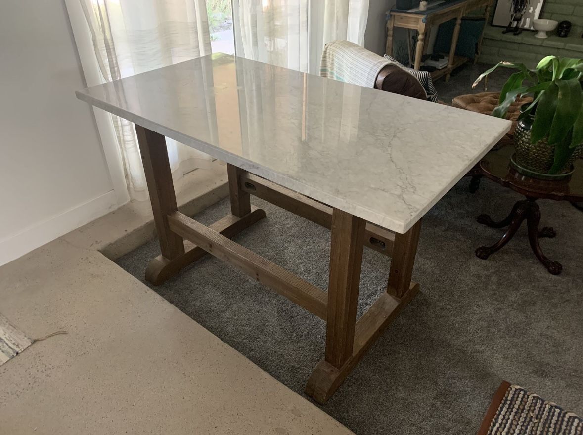 Beautiful Marble Top Dining Table with Wood Base