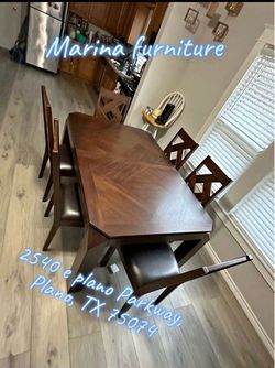 Wood Dining Table with 6 Chairs