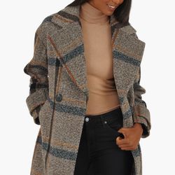 NWT Kensie heathered plaid double breasted coat XL