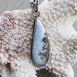 Natural Caribbean Larimar Silver 2” Necklace Pendant