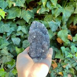 100% Natural Raw RARE GRAY Purple Sugar Druzy Amethyst Quartz Cluster w/ Agate Slice