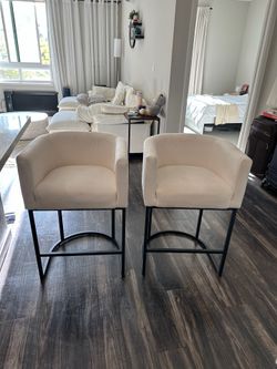 Modern Cream Bar Stools (Set of 2) – Counter Height, Like New