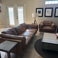 Leather Sofa And Lounge Chair Camel MCM Mid Century Modern