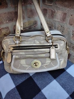Coach Metallic Gold Bonnie Linen Lurex Satchel Bag. 