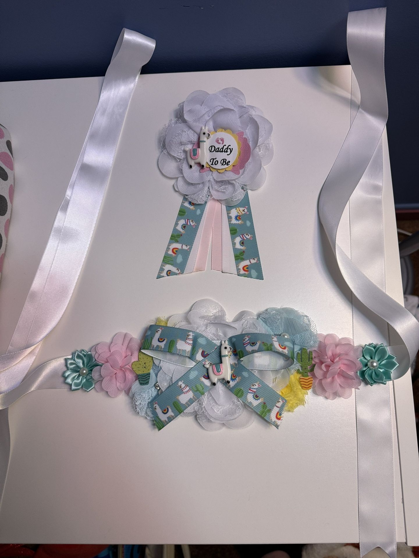 Llama Theme Baby Shower sash and daddy to be pin