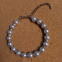 Women's Pearl & Silver Rhinestone Bracelet