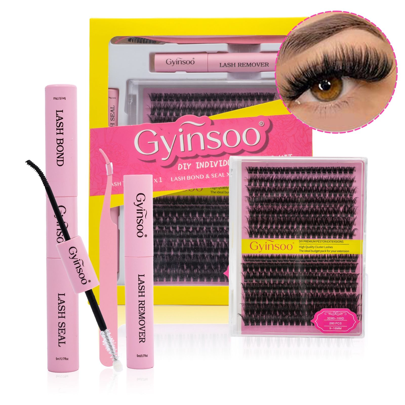 Gyinsoo DIY Eyelash Extension Kit – 3D Cluster Lashes 80D–100D, Salon Look at Home