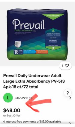 Prevail Adult Diapers Large 18x4=72 Pk
